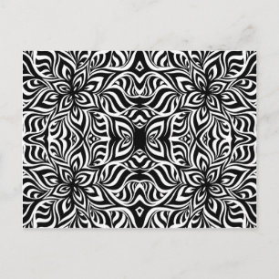 Zwarte en witte inktbloemen briefkaart