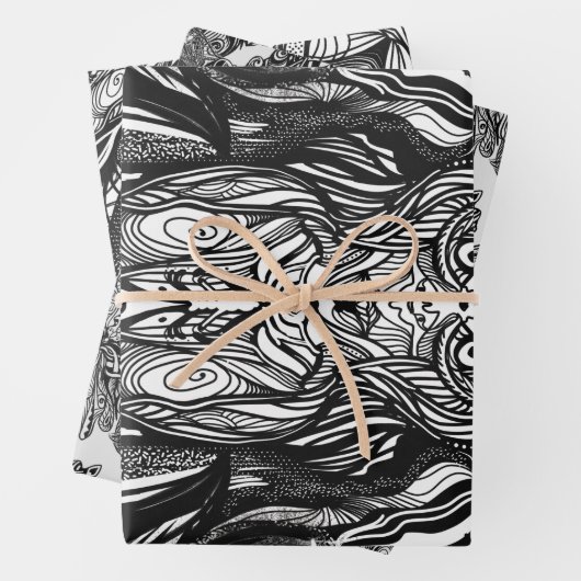 Zwarte en witte inkttekeningen inpakpapier vel (In situ)