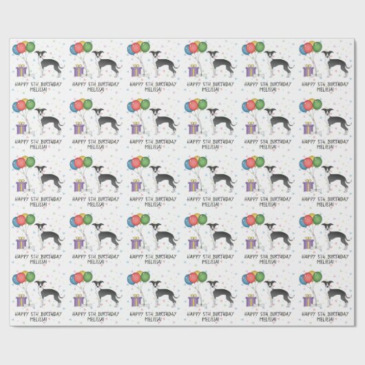 Zwarte en witte Italiaanse grijnshond - Happy Birt Cadeaupapier (Vlak)