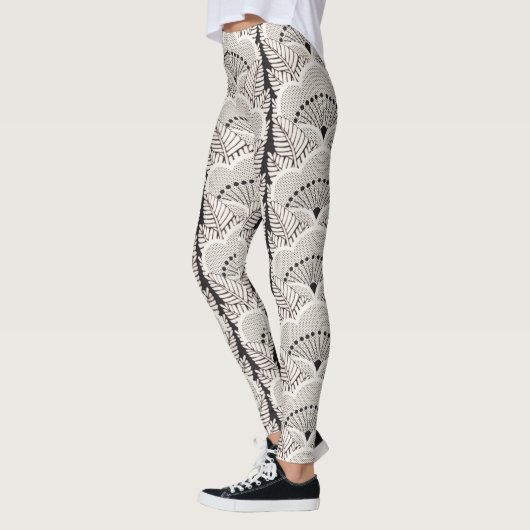 Zwarte en witte Japanse Floral Kimono Pattern Leggings (Links)