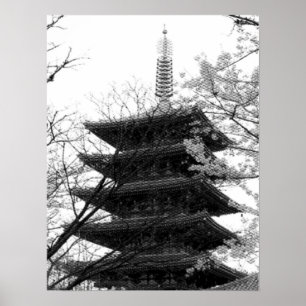Zwarte en witte Japanse tower Poster