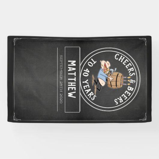 Zwarte en witte kaas en bier 40e verjaardag spandoek (Horizontaal)