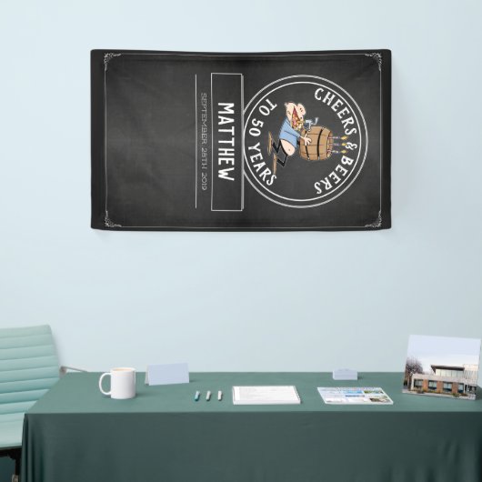 Zwarte en witte kaas en bier 50e verjaardag spandoek (Beurs)