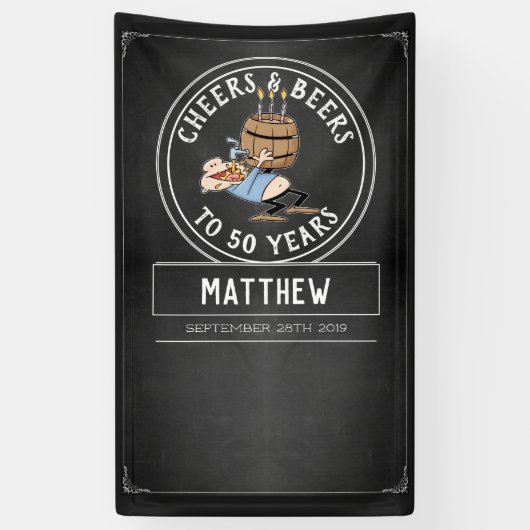 Zwarte en witte kaas en bier 50e verjaardag spandoek (Verticaal)