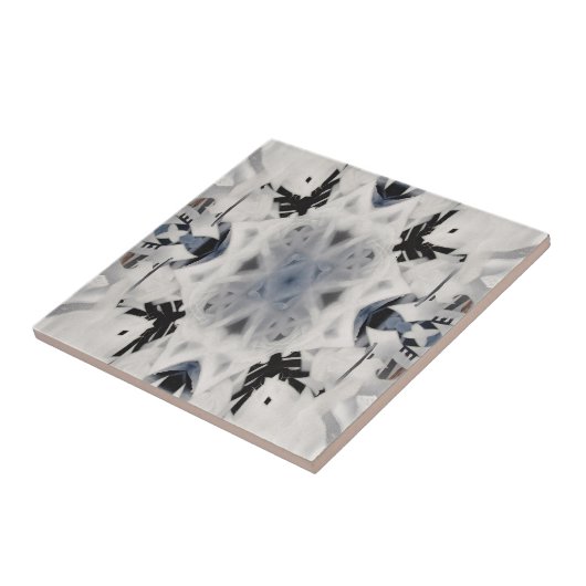 Zwarte en witte kaleidoscoop graffiti tegeltje (Zijkant)