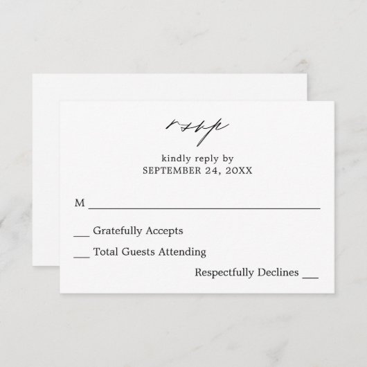 Zwarte en witte kalligrafie 4 geen gemiddelde RSVP (Voorkant / Achterkant)