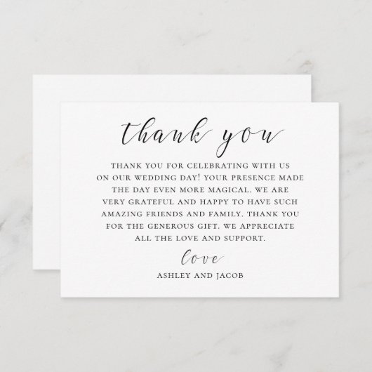 Zwarte en witte kalligrafie. Moderne scriptbruilof Bedankkaart (Voorkant / Achterkant)