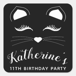 Zwarte en Witte Kat Birthday Party Vierkante Sticker