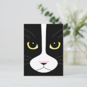 Zwarte en witte kat briefkaart (Staand voorkant)