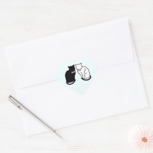 Zwarte en witte kat hart sticker