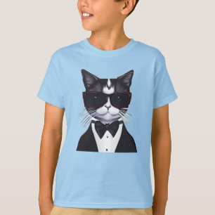 Zwarte en witte kat in een Kind van Tuxedo en Bow T-shirt