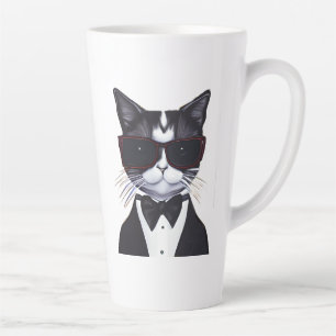 Zwarte en witte kat in een Stropdas van Tuxedo en Latte Mok