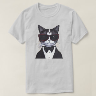 Zwarte en witte kat in een Stropdas van Tuxedo en T-shirt