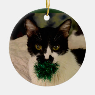 Zwarte en witte kat keramisch ornament