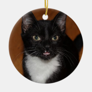 ZWARTE EN WITTE KAT KERAMISCH ORNAMENT