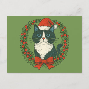Zwarte en witte kat, Kerstman Feestdagenkaart