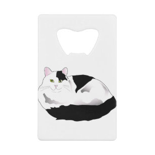 Zwarte en witte kat kredietkaart flessenopener