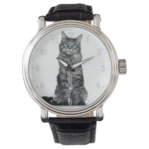 Zwarte en witte kat met groene ogen horloge