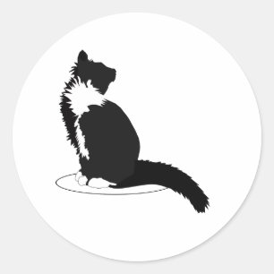 Zwarte en witte kat ronde sticker