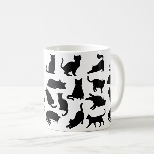 Zwarte en witte kat Silhouettes Koffiemok (Voorkant rechts)