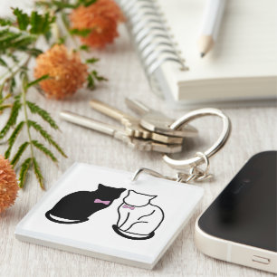 Zwarte en witte kat sleutelhanger