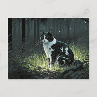 Zwarte en witte kat van Piebald in het Briefkaart