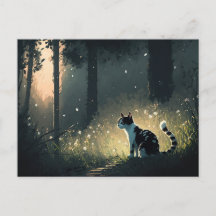 Zwarte en witte kat van Piebald in het Briefkaart