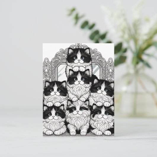 Zwarte en witte katten briefkaart (Staand voorkant)