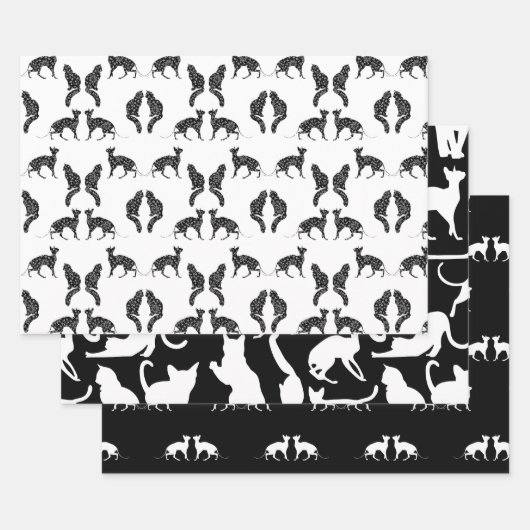 Zwarte en witte katten inpakpapier vel (Set)
