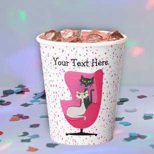 Zwarte en witte katten Mid century roze stoel Stip Papieren Bekers