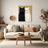 Zwarte en witte katten op gouden achtergrond schil poster