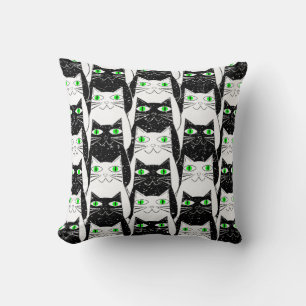 Zwarte en witte katten oude print kussen