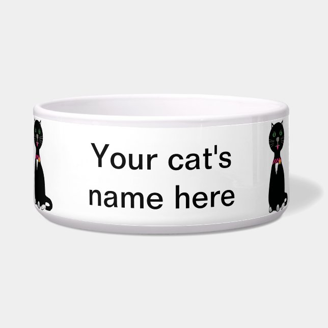 Zwarte en witte kattenkat, schattige kom (Voorkant)
