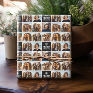 Zwarte en witte kerst 8 Foto Collage Cadeaupapier