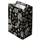 Zwarte en witte kerst medium cadeauzakje (Achterkant Gekanteld)
