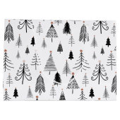 Zwarte en witte kerstbomen groot cadeauzakje (Achterkant)