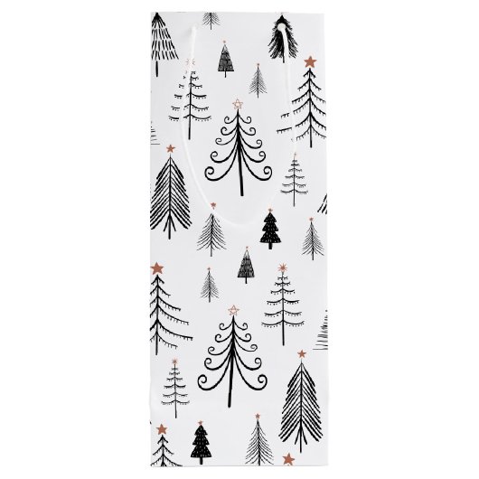 Zwarte en witte kerstbomen wijn cadeautas (Achterkant)