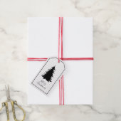 Zwarte en witte kerstboom cadeaulabel (Met Touw)