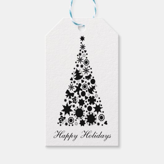 Zwarte en witte kerstboom cadeaulabel (Voorkant)