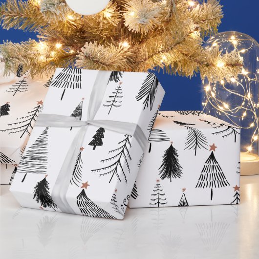 Zwarte en witte kerstboom cadeaupapier (Feestdagen)