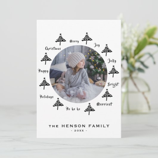 Zwarte en witte kerstboom - Gezonde foto Feestdagenkaart (Staand voorkant)