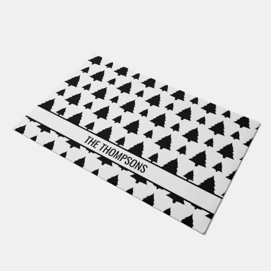 Zwarte en witte kerstboomstructuur en tekst deurmat (Schuin)