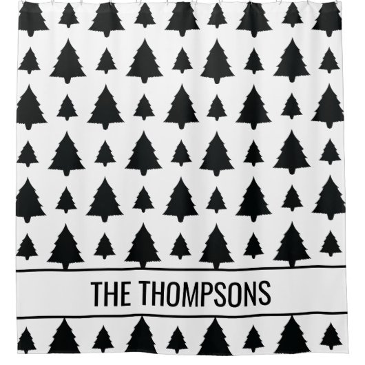 Zwarte en witte kerstboomstructuur en tekst douchegordijn (Voorkant)