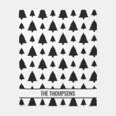 Zwarte en witte kerstboomstructuur en tekst fleece deken (Voorkant)