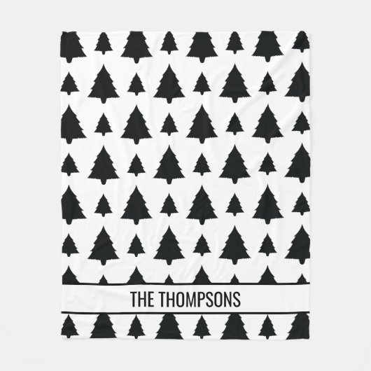 Zwarte en witte kerstboomstructuur en tekst fleece deken (Voorkant)