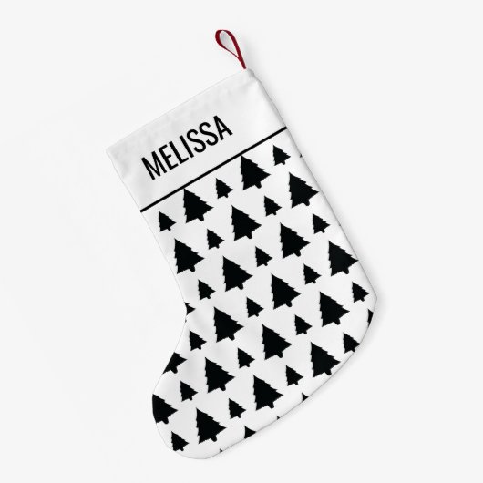 Zwarte en witte kerstboomstructuur en tekst kleine kerstsok (Achterkant (Hangend))