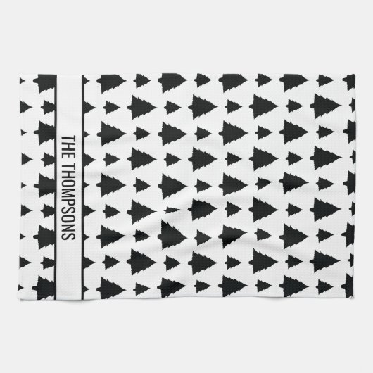 Zwarte en witte kerstboomstructuur en tekst theedoek (Horizontaal)