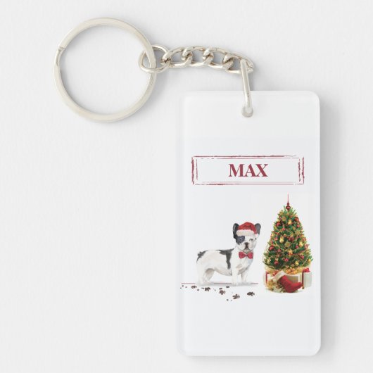 Zwarte en witte kersthond sleutelhanger (Voorkant)