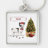 Zwarte en witte kersthond sleutelhanger (Voorkant)