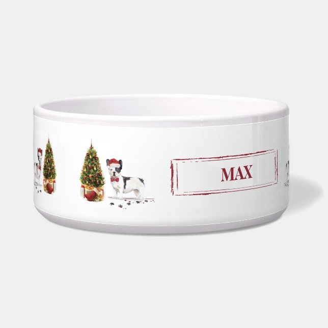 Zwarte en witte kersthond voerbakje (Links)